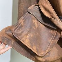 Veste en cuir pour femme style britannique, en peau de mouton, vintage, effet vieilli, givré, double boutonnage, taille cintrée, directement de l'usine