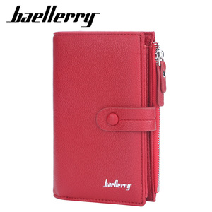 กระเป๋าสตางค์ผู้หญิง Baellerry หนัง PU ขนาดกลาง ช่องใส่บัตรหลายช่อง พร้อมซิปและตัวล็อค สีแดง ขนาด 7 นิ้ว - Product Image 1