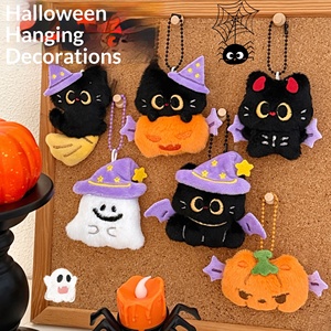 Pendentif en peluche chat noir mignon d'Halloween, fait main, style dessin animé, polyvalent, ornement de poupée, porte-clés, breloque de sac à dos, petit <span class=keywords><strong>accessoire</strong></span> - Product Image 1