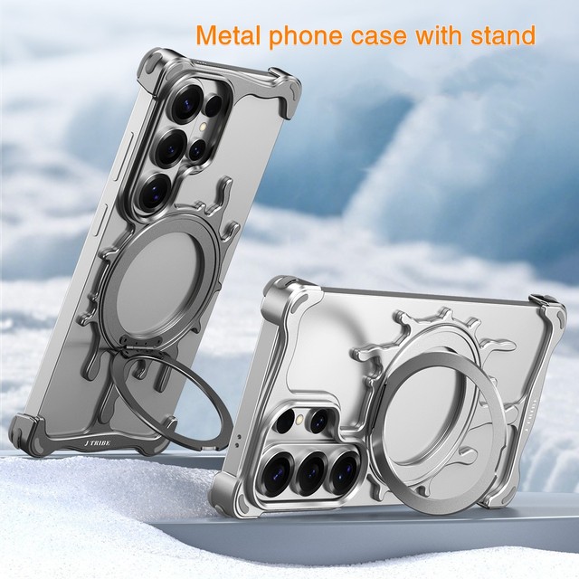 Luxury Hollow Magnetic 360 Stand Metal Heat Dissipation Wireless Charging Cover Men for Samsung Galaxy S26 S25 Ultra Anti-shock