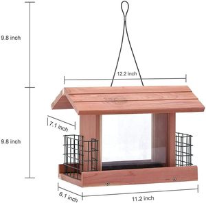 Lồng chim bằng gỗ thủ công, cửa sổ nhựa đôi, giá đỡ đôi, trang trí sân vườn, trang trại, vật dụng cần thiết cho nhà cửa, chim hoang dã - Product Image 2