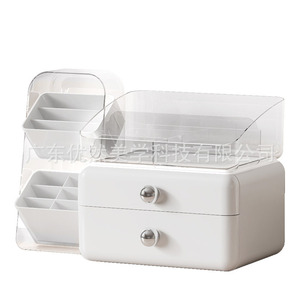 Desktop Storage Box Drawer Style Stationery Organizer Multi Layer <b>White</b> Rectangle Desk Organizer With Slanted <b>Pen</b> Holder - Product Image 5