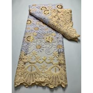 Tissu à paillettes personnalisé <span class=keywords><strong>moins</strong></span> <span class=keywords><strong>cher</strong></span> au design africain brodé de tulle paillettes broderie de paillettes tissu en dentelle pour robe de femme - Product Image 6