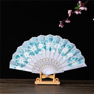 Nouvel an chinois feuille d'or multicolore espagnol imprimé <span class=keywords><strong>tige</strong></span> blanche grande fleur Design poudre d'or étranger <span class=keywords><strong>bambou</strong></span> ventilateur pliant - Product Image 6