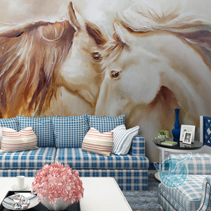 Papier peint artistique moderne imperméable en soie à <span class=keywords><strong>l</strong></span>'huile, motif deux chevaux au galop, pour chambre, salon, salle à manger, fond <span class=keywords><strong>de</strong></span> té<span class=keywords><strong>l</strong></span>évision, facile à poser - Product Image 4