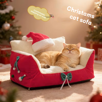 Canapé-lit pour animaux de compagnie de Noël, détachable, lavable, en velours chaud, coussin pour animaux de compagnie pour les fêtes de Noël, pour chats et chiens de petite et moyenne taille