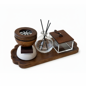 Luxury Wooden Aroma Burner Set with Reed Diffuser & Storage Box Decorative <b>Fragrance</b> Tray for Home & <b>Spa</b> - Product Image 1