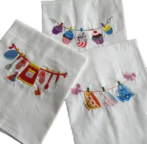 Premium Embroidery White Cotton Kitchen Tea Towels