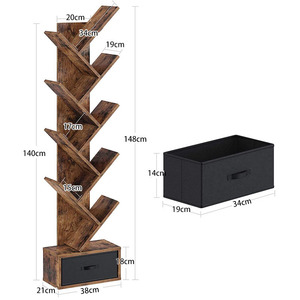 Estantería para Libros con Cajón, Librería Rústica Marrón, Estante de Almacenamiento de Madera - Product Image 3