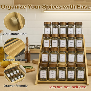 Étagère à épices <span class=keywords><strong>extensible</strong></span> à 3 niveaux en bambou, organisateur de tiroirs pour le rangement des herbes dans les armoires de cuisine - Product Image 2
