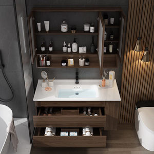 Modern solid wood bathroom cabinet combination bathroom washbasin washbasin ceramic integrated basin - Product Image 5