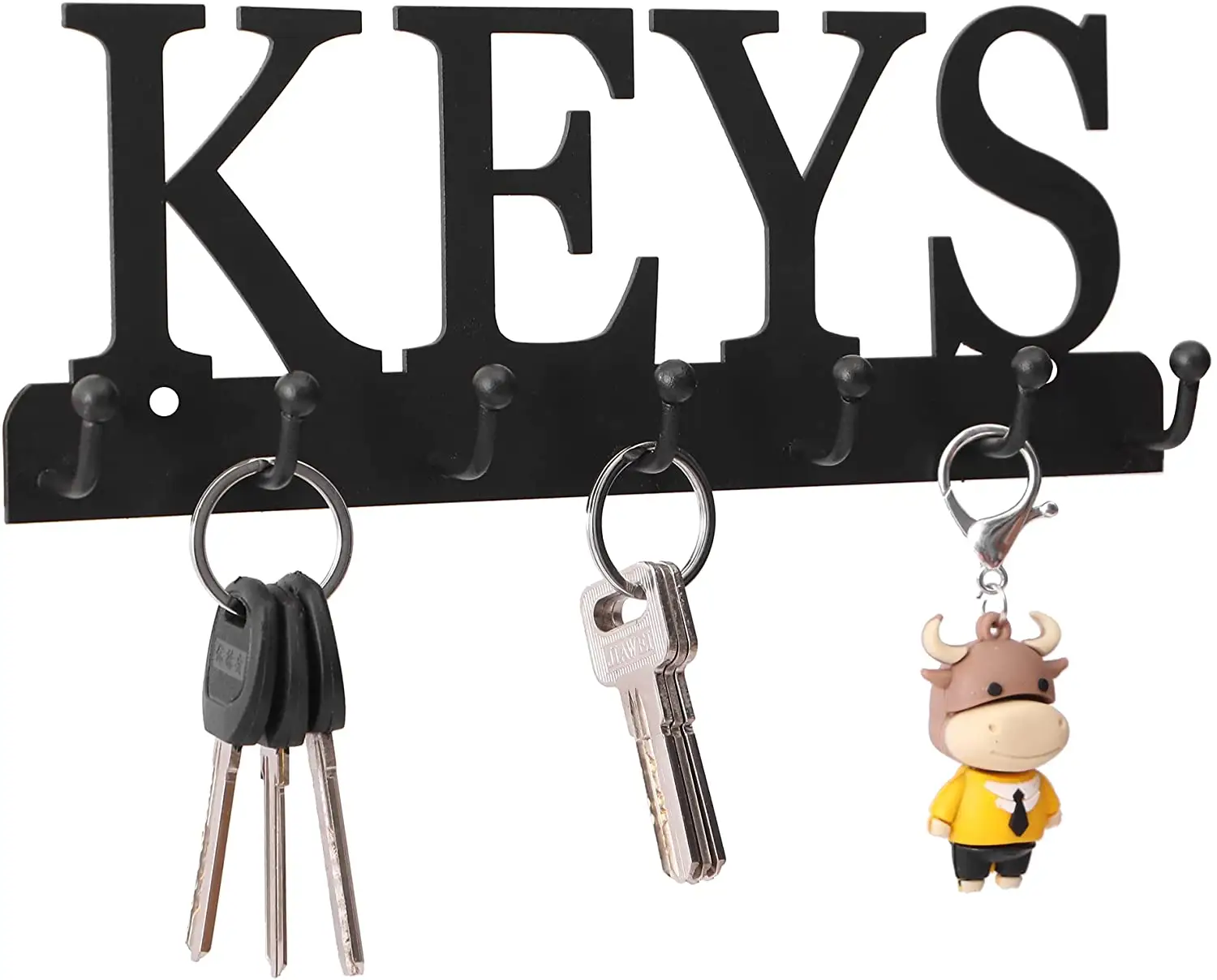 Oniya Hallway Wall Decorative 7 Hooks Key Holder Wall Mounted Rack Black Keys Organizer Hanger for Entryway
