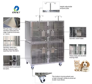 Cage à <span class=keywords><strong>chat</strong></span> EUR VET en acier inoxydable à 4 portes avec verrouillage silencieux, panneau acrylique, zone sanitaire indépendante, roulettes anti-vibrations silencieuses - Product Image 2