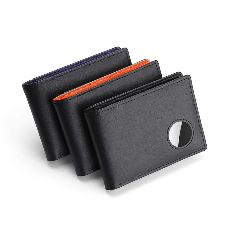Top Layer Cowhide Leather Men's Short RFID Wallets Thin Dollar Clip With Airtag