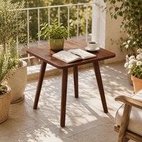 Mesa de Centro Pequeña con Tapa de MDF, Patas de Madera Maciza, Diseño Cuadrado, Mesa Auxiliar, Mesa de Noche, Ahorra Espacio