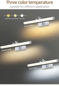 Luminaire mural LED minimaliste pour salle de bain, corps en aluminium, abat-jour en acrylique, finition argentée, lampe pour miroir de salle de bain - Product Image 4