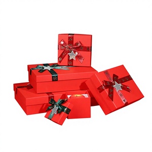 Caja de Regalo Cuadrada de Cartón Roja con Lazo, Tapa de Cielo y Tierra, para Cosméticos, Perfumes, Navidad - Product Image 1