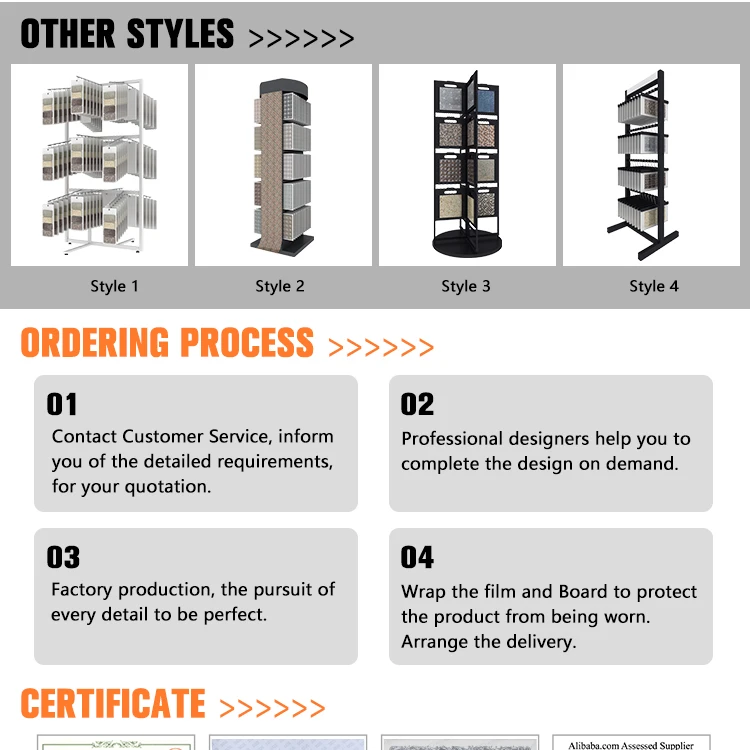 Metal Mosaic Showroom Multi-Style Custom Tile Stand Stone Sample Rack Floor Frame Rotating Display Marble Mosaic Rack Exhibition