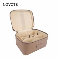 NOVOTE Trousse de Maquillage en Cuir Véritable à Motif Galet, Double Fermeture Éclair, Durable, Portable, Résistante à l'Eau, Grande Capacité
