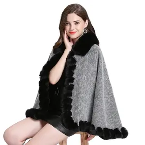 4 Colors Black Grey Winter Warm Thick Velvet Shawl Streetwear Women Casual Loose Cape Faux Fox Fur Turn Down Neck Poncho Cloak