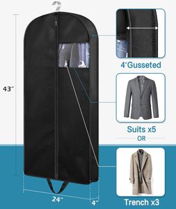 <span class=keywords><strong>Housse</strong></span> de <span class=keywords><strong>vêtement</strong></span> non tissée noire de 43 pouces avec fermeture éclair et poignées, pour costumes, manteaux, vestes et chemises pour hommes (lot de 3) – Idéale pour placard - Product Image 2