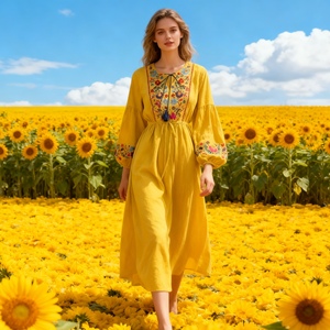 Vestidos Maxi de Playa y Resort para Mujer, con Cordones en la Cintura, Corte en A, Holgados y a la Moda - Product Image 1