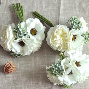KEWEI T030 populaire mariage artificiel <span class=keywords><strong>bouquet</strong></span> de mariée en soie 6 têtes paquet de fleurs anémone blanche - Product Image 1
