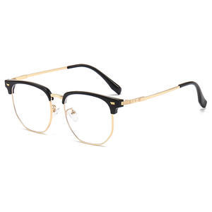 Gafas de media montura de estilo coreano, montura de metal TR, lentes planas antiluz azul, montura estrecha unisex YC12621 A1 - Product Image 5