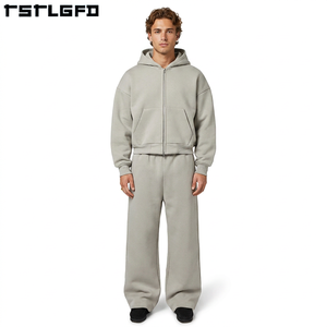 Custom Winter Sustainable Oversized Plus Size Printed Sweatsuit 100% Organic Cotton Baggy Zip <b>Hoodie</b> Sets Tracksuit Air Layer - Product Image 4