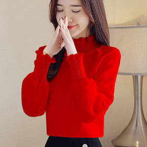 Women's Blouse White Long Sleeve Ruffles High Neck Solid Color Everyday Wear T-Shirt - Product Image 2