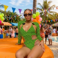 Maillot de bain monokini découpé néon personnalisé pour le carnaval de Trinité-et-Tobago, tenue de lundi de Jouvert des Caraïbes, maillot de bain rave à manches longues, fournisseur en gros