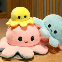 Boneka Gurita Lucu Bolak-Balik Grosir, Mainan Hewan Isi Lembut Dua Sisi, Dapat Berubah Warna, OEM