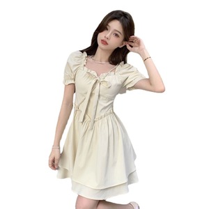 Women's Summer Puff Sleeve Square Neck <b>Dress</b> <b>Elastic</b> Waist Ruffles A-line Casual Daily Wear Breathable Short Sleeve - Product Image 5