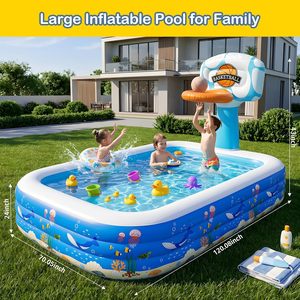 Piscina Familiar Inflable Multifuncional con Aro de Baloncesto y Diseño Oceánico para Diversión de Verano en el Patio Trasero - Product Image 6