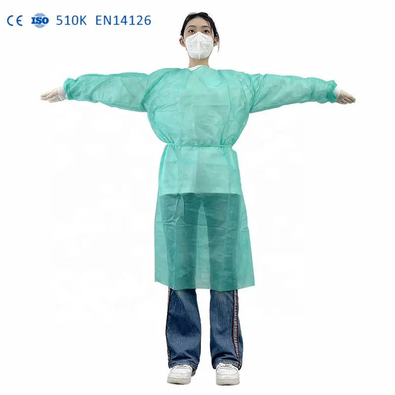 Hochwertige ISO13485 Krankens ch wester Krankenhaus uniformen EN14126 Vlies Krankenhaus kleid Wasch bare Chemikalie 25g weiß für Laboratorien
