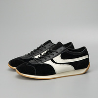 Baskets en cuir noir et blanc à logo personnalisé, chaussures d'entraînement de course basses et rondes à lacets
