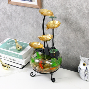 Minimalist <b>Desktop</b> Glass Fish Tank Round Water Feature For Living Room Entryway TV <b>Stand</b> Aquarium Decor - Product Image 1