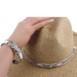 Original moda Simple Pu cuero con aleación decorativa sombrero + pulsera conjunto al por mayor Diy BANDA DE PAJA - Product Image 2