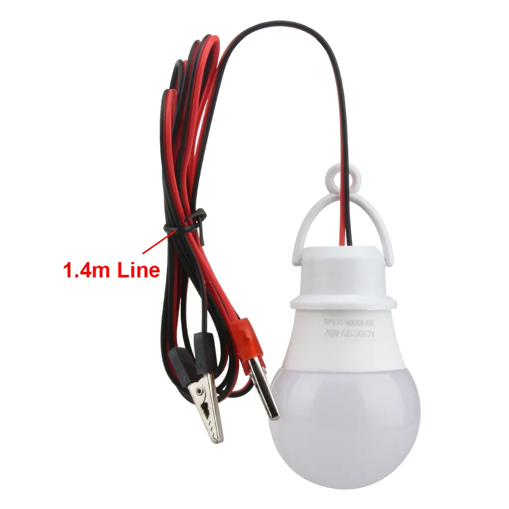 Led-Glühbirne mit Drahtkabel DC12 oder AC/DC12-85V energiesparend 3 W Led-Glühbirne mit 1,4 Meter Stromschlitz