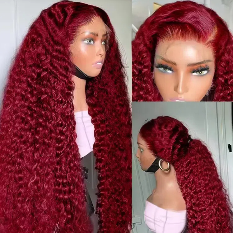 13x6 hd human hair lace front wig red deep wave