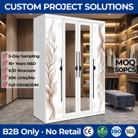 Lemari Logam 4 Pintu dengan Cetak Transfer Panas, Kabinet Penyimpanan Baja dengan Pintu Bercermin, Lemari Bertekstur Bunga Elegan