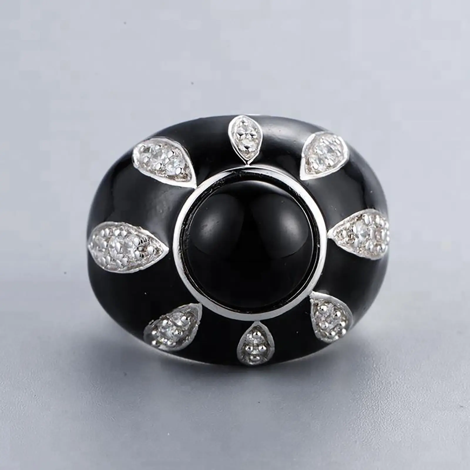 OEM hele jewelry Natural Big Stone Designs Black Jewelry Gemstone Silver Onyx Ring