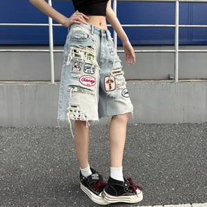 Pantalon en jean déchiré style streetwear pour femme, coupe droite ample, effet vieilli, pour homme et femme, livraison directe usine - Product Image 4