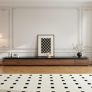 <b>Walnut</b> Wood <b>TV</b> Cabinet Floor <b>Standing</b> Storage Living Room Set Italian Minimalist Style Stone Slab Top Coffee Table Combination - Product Image 3