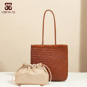 <strong>Small</strong> Niche Design Cowhide Handmade Woven Bag 2025 Large Capacity <strong>Basket</strong> Tote Bag Versatile Single Shoulder Lady Handbag - Product Image 1