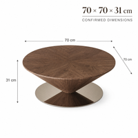Table basse ronde contemporaine pour salon avec plateau en bois géométrique et base sur piédestal 70 x 70 x 31 cm