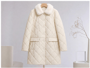 Nouveau <span class=keywords><strong>manteau</strong></span> en cuir avec col en fourrure de vison pour l'automne et l'hiver, veste matelassée mi-longue pour <span class=keywords><strong>femme</strong></span> avec rembourrage en mélange de <span class=keywords><strong>laine</strong></span> de chameau - Product Image 2