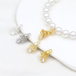 18K genuine gold color-preserving zircon-inlaid hollow crown tassel Christmas <b>bell</b> pendant DIY necklace jewelry charm D178 - Product Image 3