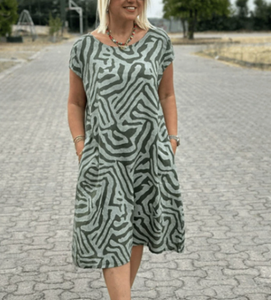 Vestido Midi con Estampado Vintage de Moda 2026 para Mujer, Cuello Redondo, Manga Corta, Vestidos Casuales Holgados - Product Image 1