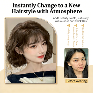 วิกผมบ๊อบสั้นแบบลอนฝรั่งเศสสไตล์ญี่ปุ่น  ทำจากเส้นใยทนความร้อนสูง  ติดด้วยมือ  ไร<span class=keywords><strong>ผม</strong></span>ดูเป็นธรรมชาติ  MEISU  ตาข่ายกึ่งยืดหยุ่น - Product Image 2